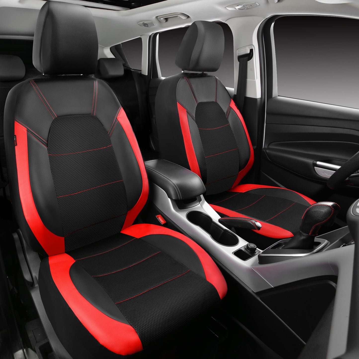 CAR PASS Universal Leather car seat Covers Sport fits Most Cars, SUVs, Trucks, and Vans (Full Set, Black Red)