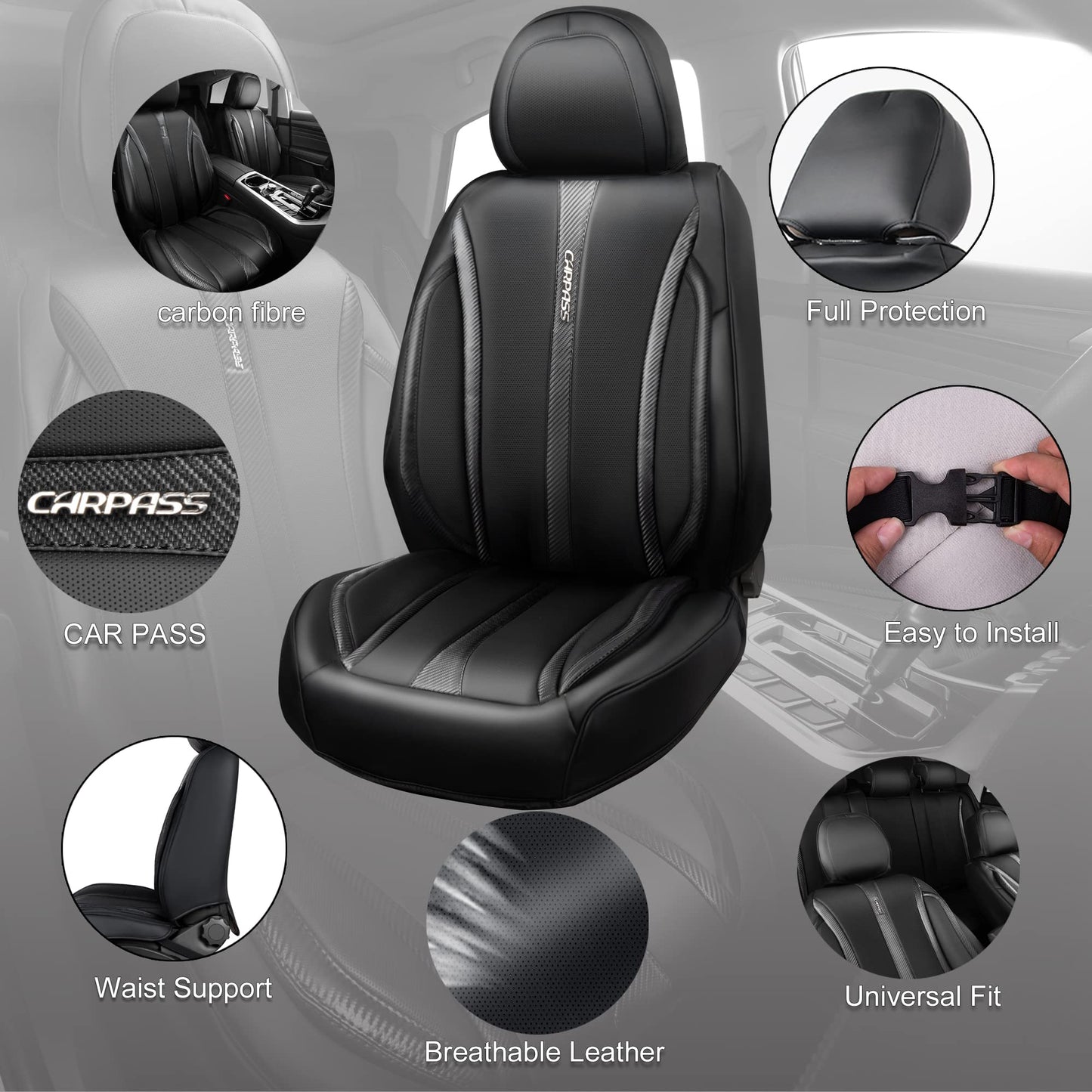 CAR Pass Nappa Leather Car Seat Covers, Durable Waterproof Luxury Universal for SUV Pick-up Truck Sedan, Anti-Slip Driver 5 Seats Covers Full Set with Backrest (Black Chameleon Iridescent Reflective)