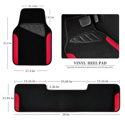 CAR PASS Rainbow Waterproof Universal Fit Faux Leather Car Carpet- Anti-Slip Nibbed Backing Floor Mats for SUV, Vans,Sedans,Trucks, Automotive Set of 4 for Women (Black with Red)