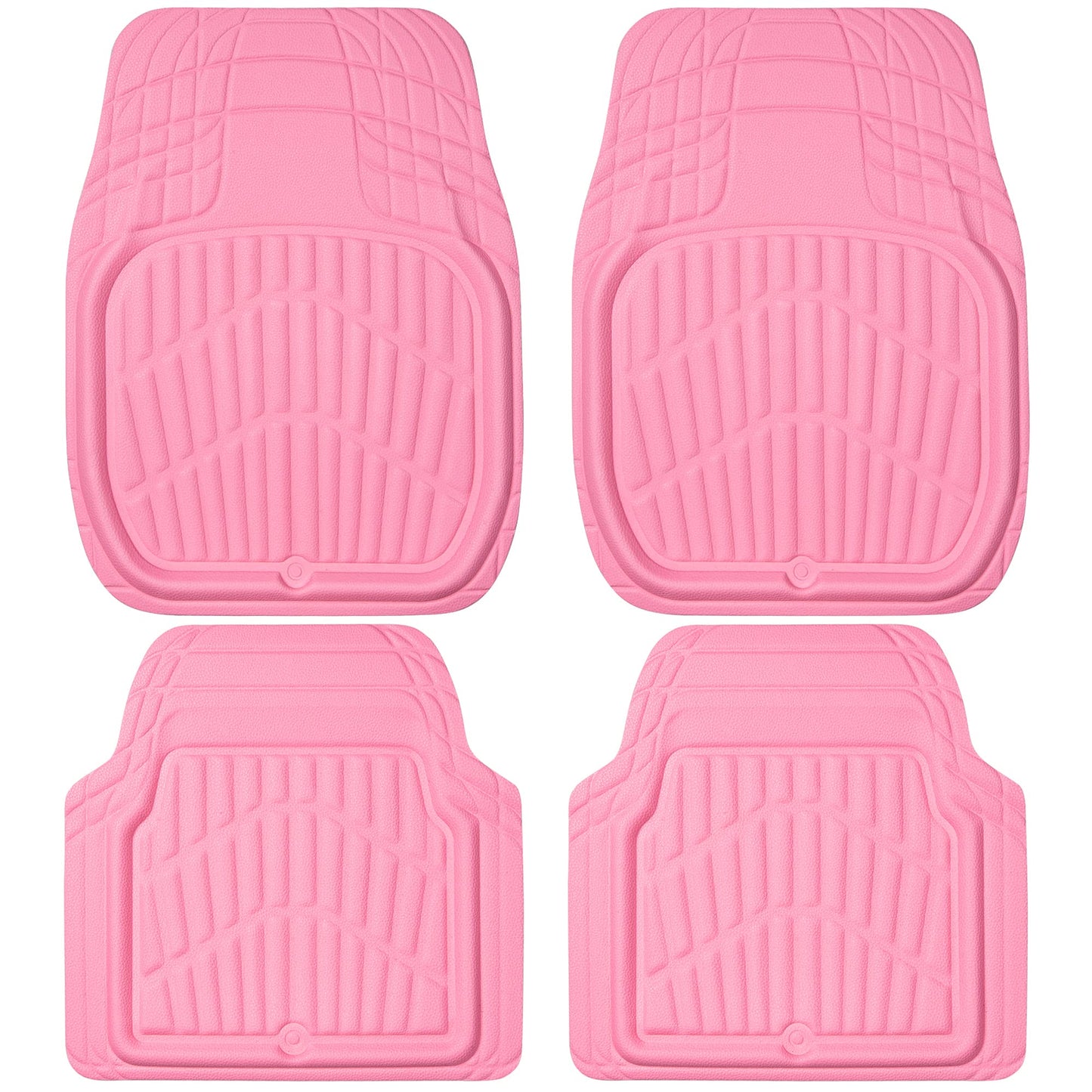 CAR PASS 4 Piece Leather Car Floor Mats -3D Cute Girly Waterproof All Weather Car Mat Full Set, Universal Trim to Fit &amp; Anti-Slip Burr Bottom &amp; Light Easy Clean for SUV Truck Auto Sedan Van(Pink)