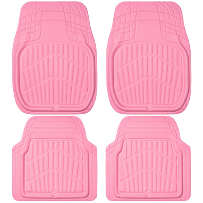 CAR PASS 4 Piece Leather Car Floor Mats -3D Cute Girly Waterproof All Weather Car Mat Full Set, Universal Trim to Fit &amp; Anti-Slip Burr Bottom &amp; Light Easy Clean for SUV Truck Auto Sedan Van(Pink)