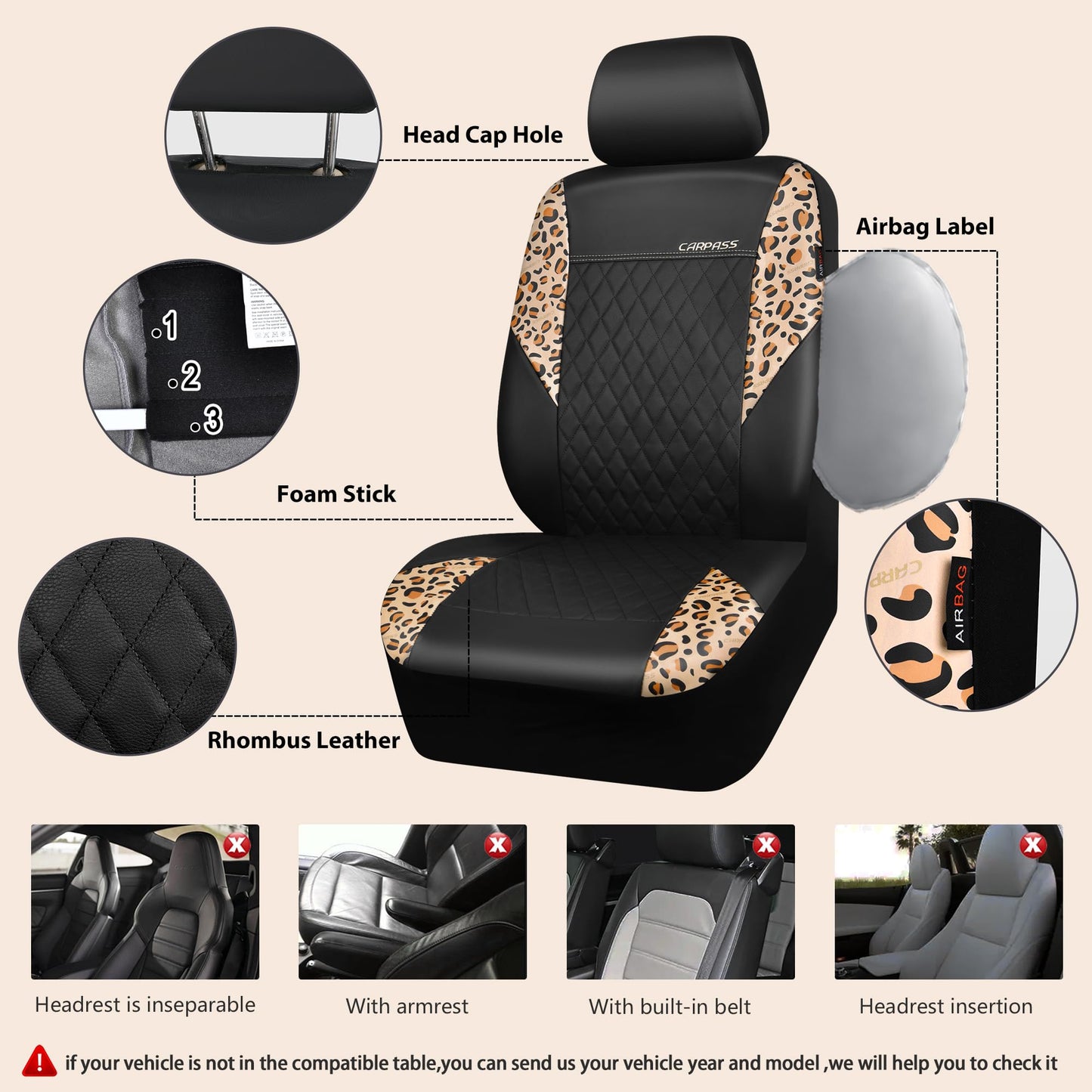 CAR PASS Quilting Leather Seat Cover Two Front Seats Only, Universal Fit Automotive Front Seat Covers Waterproof Deluxe PU Premium Vinyl Luxury for Cars Sedan Van SUV Airbag Compatible 2 Pieces,Black