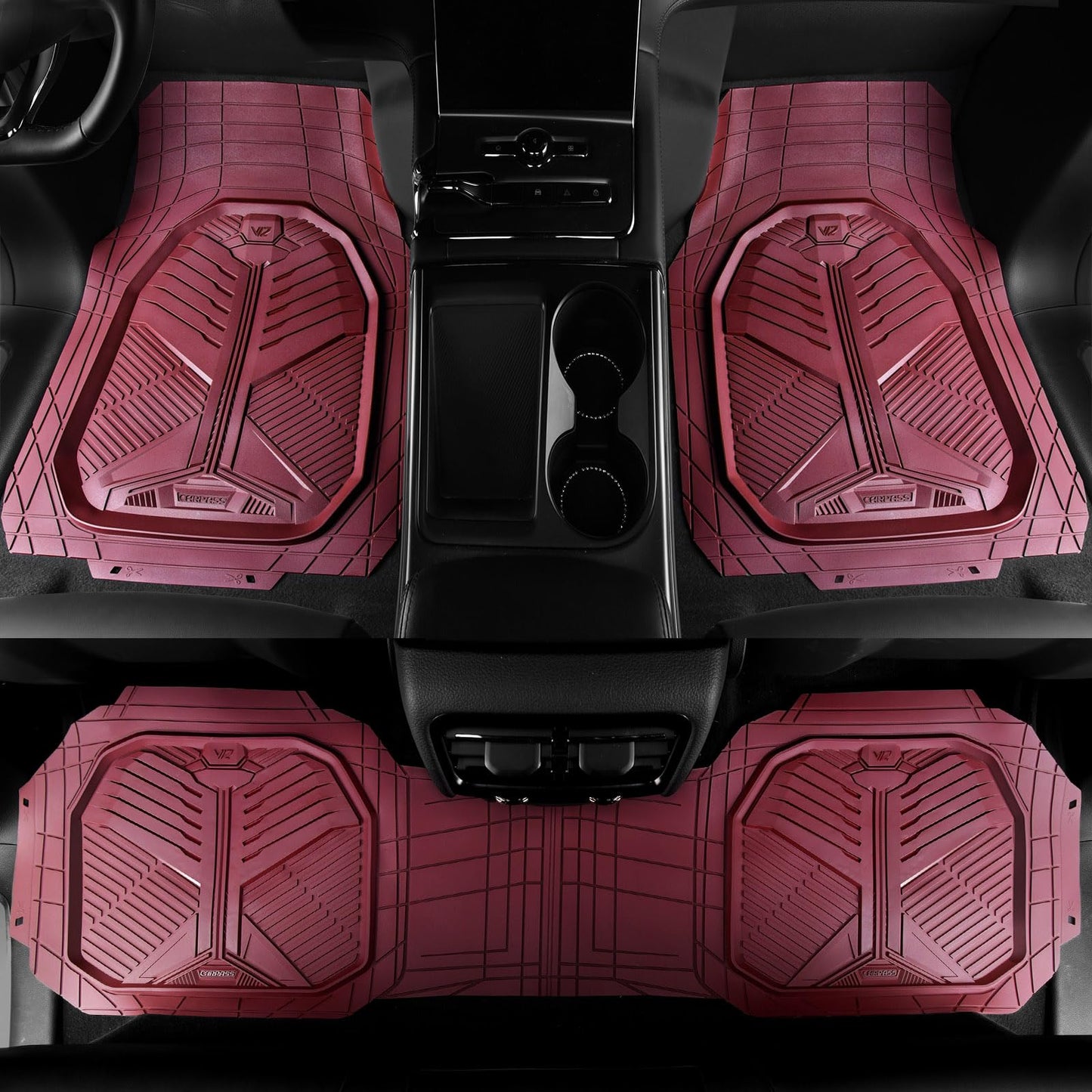 CAR PASS Heavy Duty Rubber Car Mats, Deep-Dish Odorless Car Floor Mats All Weather, Universal Trim-to-Fit for SUVs Trucks Sedans, Waterproof Anti-Slip, 3 Pieces V12 Black