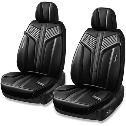 CAR PASS Nappa Leather Seat Covers, Breathable Waterproof Car Seat Covers Full Set, Luxury 3D Sponge Support Full Coverage Seat Protector, Universal Fit SUV Pick-up Truck Sedan Automotive(All Black)