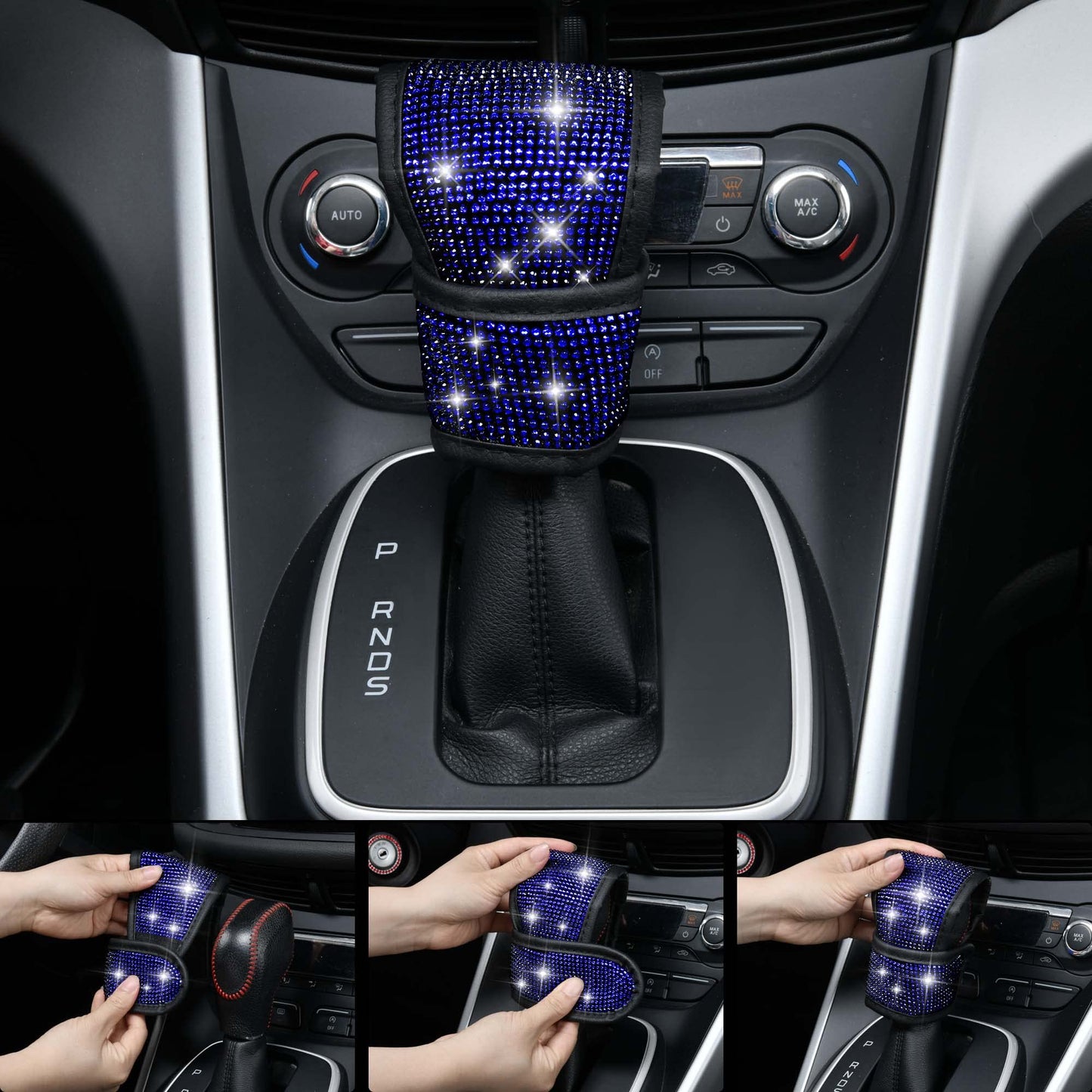 CAR PASS 7 PCS Bling Car Accessories for Women, Sparkly Rhinestone Diamond Steering Wheel Cover, Bling Seat Belt Cushion, Glitter Shift Knob Cover, Car Cup Holder Coaster, Cute Interior Sets Silver