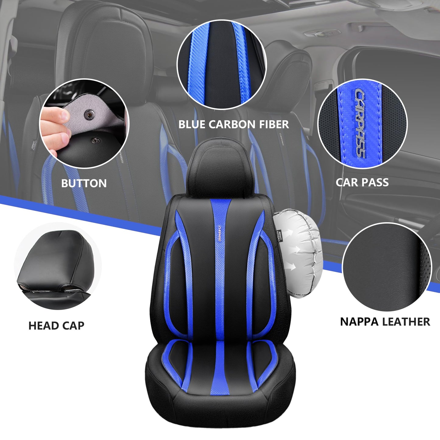 CAR Pass Nappa Leather Car Seat Covers, Durable Waterproof Luxury Universal for SUV Pick-up Truck Sedan, Anti-Slip Driver 5 Seats Covers Full Set with Backrest (Black Chameleon Iridescent Reflective)