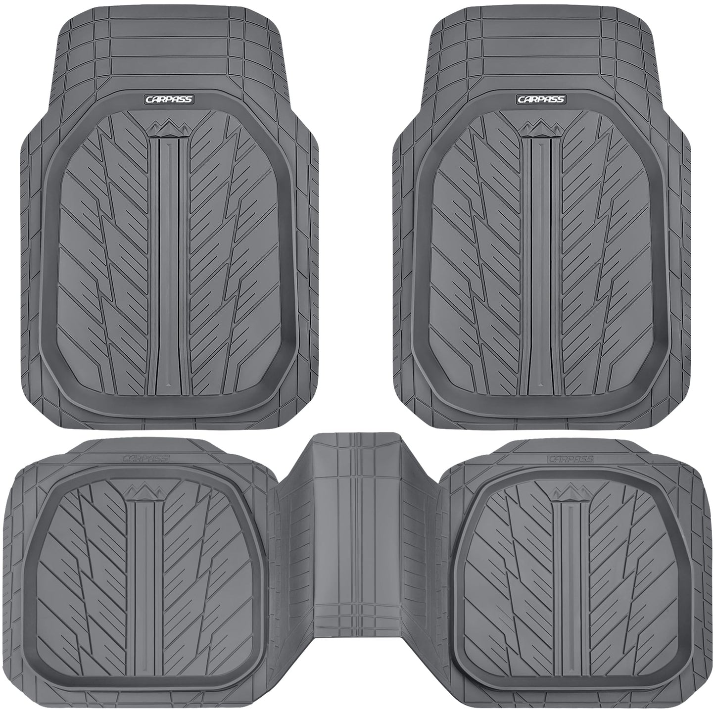 CAR PASS DeepDish Floor Mats for Cars, Heavy Duty Rubber Car Mats 3-Piece, Universal M~XL Size Trim-to Fit Automotive Floor Mats for Truck Van SUV Durable Waterproof All Weather Car Mats (Solid Black)