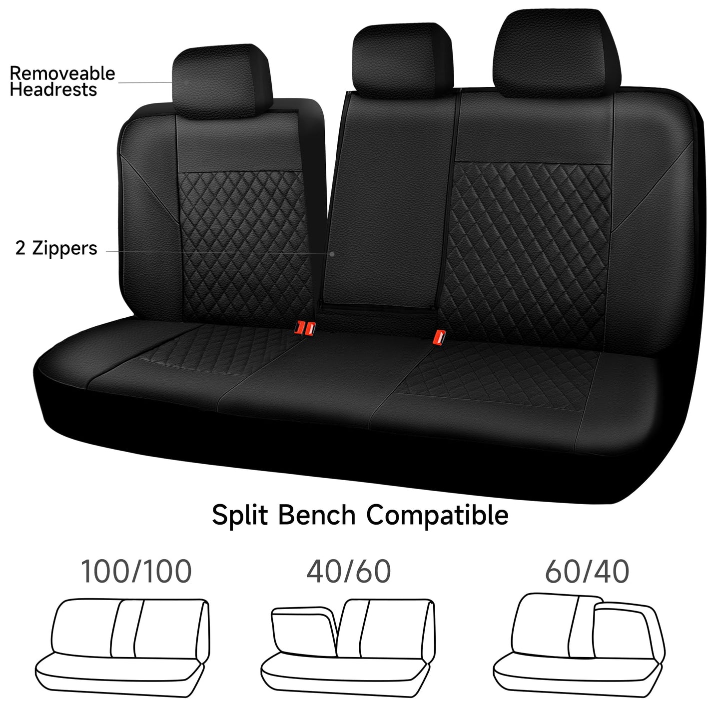 CAR PASS Quilting Leather Seat Cover Two Front Seats Only, Universal Fit Automotive Front Seat Covers Waterproof Deluxe PU Premium Vinyl Luxury for Cars Sedan Van SUV Airbag Compatible 2 Pieces,Black