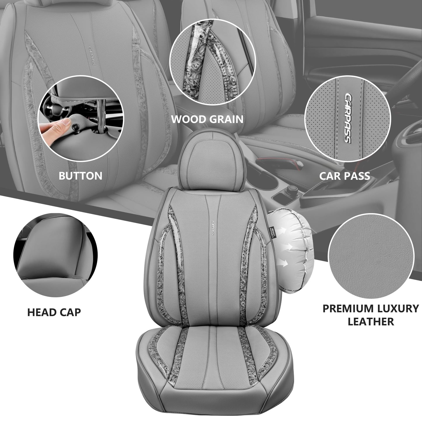 CAR Pass Nappa Leather Car Seat Covers, Durable Waterproof Luxury Universal for SUV Pick-up Truck Sedan, Anti-Slip Driver 5 Seats Covers Full Set with Backrest (Black Chameleon Iridescent Reflective)