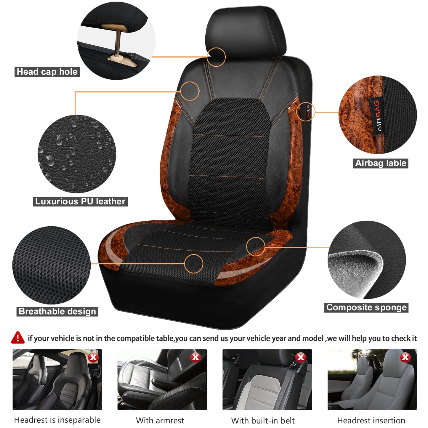 CAR PASS Universal Leather car seat Covers Sport fits Most Cars, SUVs, Trucks, and Vans (Full Set, Black Red)