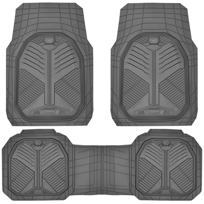 CAR PASS Heavy Duty Rubber Car Mats, Deep-Dish Odorless Car Floor Mats All Weather, Universal Trim-to-Fit for SUVs Trucks Sedans, Waterproof Anti-Slip, 3 Pieces V12 Black