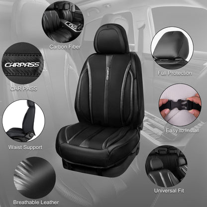 CAR Pass Nappa Leather Car Seat Covers, Durable Waterproof Luxury Universal for SUV Pick-up Truck Sedan, Anti-Slip Driver 5 Seats Covers Full Set with Backrest (Black Chameleon Iridescent Reflective)