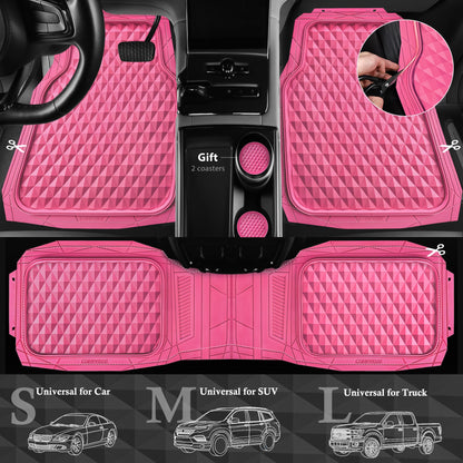 CAR PASS Heavy Duty Rubber Car Mats, Deep Dish All-Weather Floor Mat for Car Full Set Durable Anti-Slip 3D Rhombus Waterproof Trim to Fit Liner Universal Fit Automotive,Sedan,SUV,Truck, 3 Piece Black