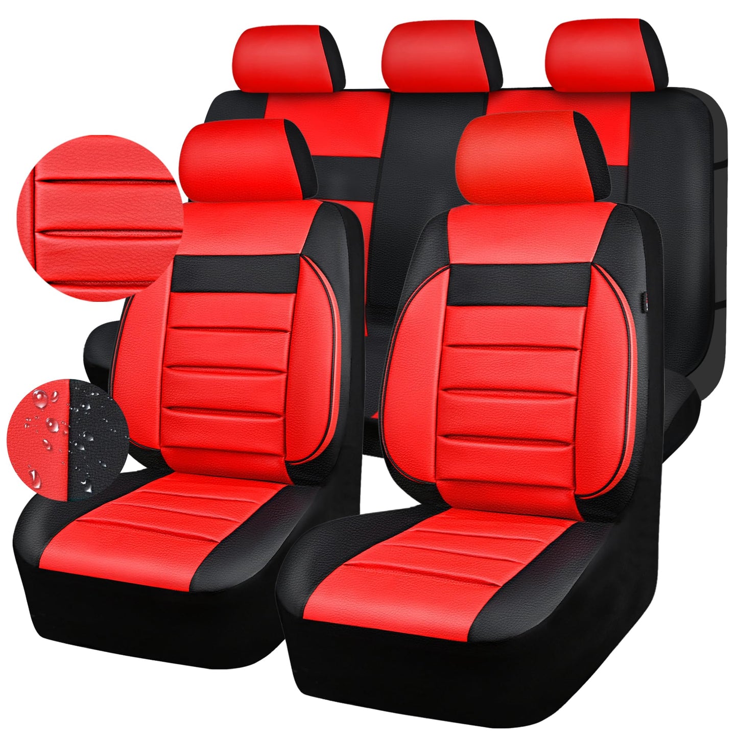 CAR PASS Leather Car Seat Covers Front Seats Only, 3D Foam Support Car Seat Covers, Universal fit for Trucks Vans SUVs Sedans Automotive Comfortable, Airbag Compatible 2 Pieces Front Solid Black