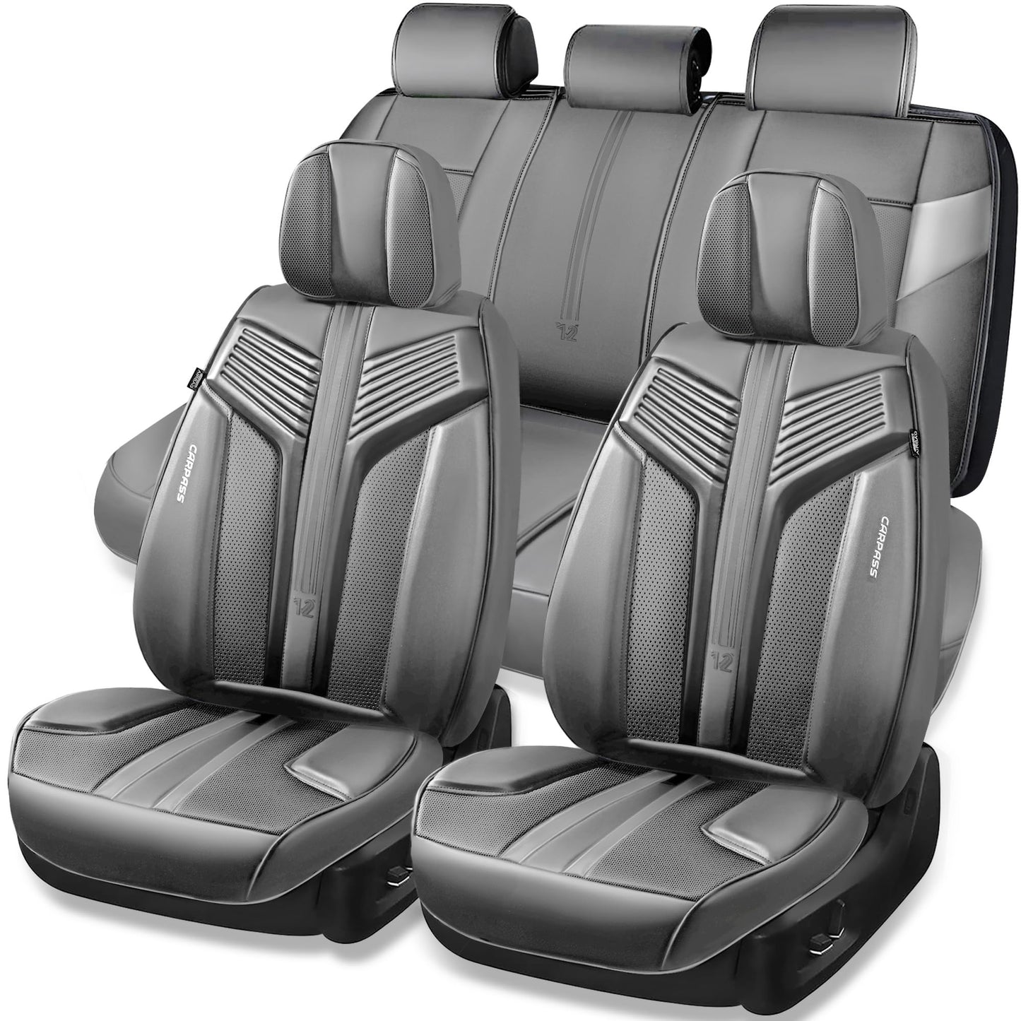 CAR PASS Nappa Leather Seat Covers, Breathable Waterproof Car Seat Covers Full Set, Luxury 3D Sponge Support Full Coverage Seat Protector, Universal Fit SUV Pick-up Truck Sedan Automotive(All Black)