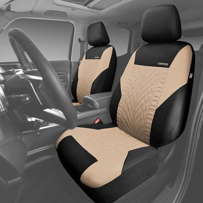 CAR PASS Car Seat Covers Full Sets, Front &amp; Split Rear Bench for Car, 3D Tyre Embossed Automotive Interior Covers, Airbag Compatible, Quick Setup Universal Fit Seat Covers for Car, SUV(All Black)