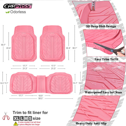 CAR PASS DeepDish Floor Mats for Cars, Heavy Duty Rubber Car Mats 3-Piece, Universal M~XL Size Trim-to Fit Automotive Floor Mats for Truck Van SUV Durable Waterproof All Weather Car Mats (Solid Black)