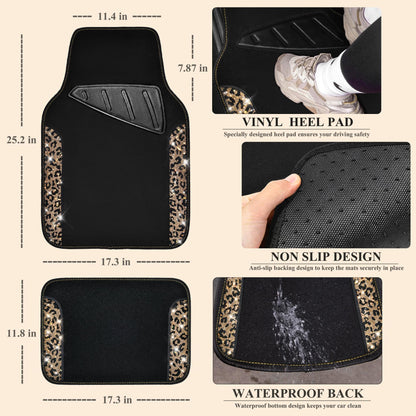 CAR PASS Bling Diamond Car Floor Mats, Shining Rhinestone Carpet Sparkly Glitter Crystal with Anti-Slip PVC Heel Pad Waterproof Universal Fit Automotive SUV,Sedan,Van,Cute Girl Women,4pcs Black Sliver