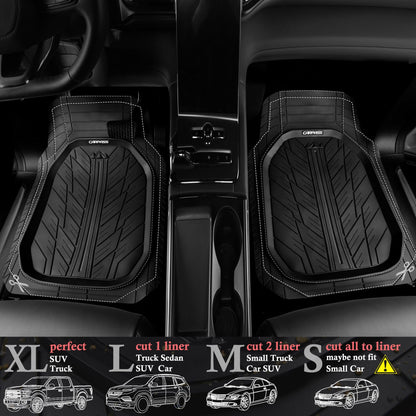 CAR PASS DeepDish Floor Mats for Cars, Heavy Duty Rubber Car Mats 3-Piece, Universal M~XL Size Trim-to Fit Automotive Floor Mats for Truck Van SUV Durable Waterproof All Weather Car Mats (Solid Black)