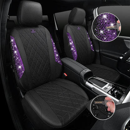 CAR PASS Oxford Bling Diamond Car Seat Covers 2 Front Interior Sets, Waterproof Shining Glitter Sparkly Crystal Universal Armrest Fit 95% Automotive Truck SUV Cute Women Girl, Black Red Rhinestone