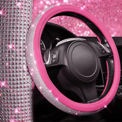 CAR PASS Bling Diamond Leather Steering Wheel Cover, With Sparkly Crystal Glitter Rhinestones Universal Fit 14"1/2-15" Car Wheel Protector for Women Girl Fit Suvs,Vans,Sedans,Car,Trucks, Black Diamond