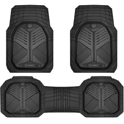 CAR PASS Heavy Duty Rubber Car Mats, Deep-Dish Odorless Car Floor Mats All Weather, Universal Trim-to-Fit for SUVs Trucks Sedans, Waterproof Anti-Slip, 3 Pieces V12 Black