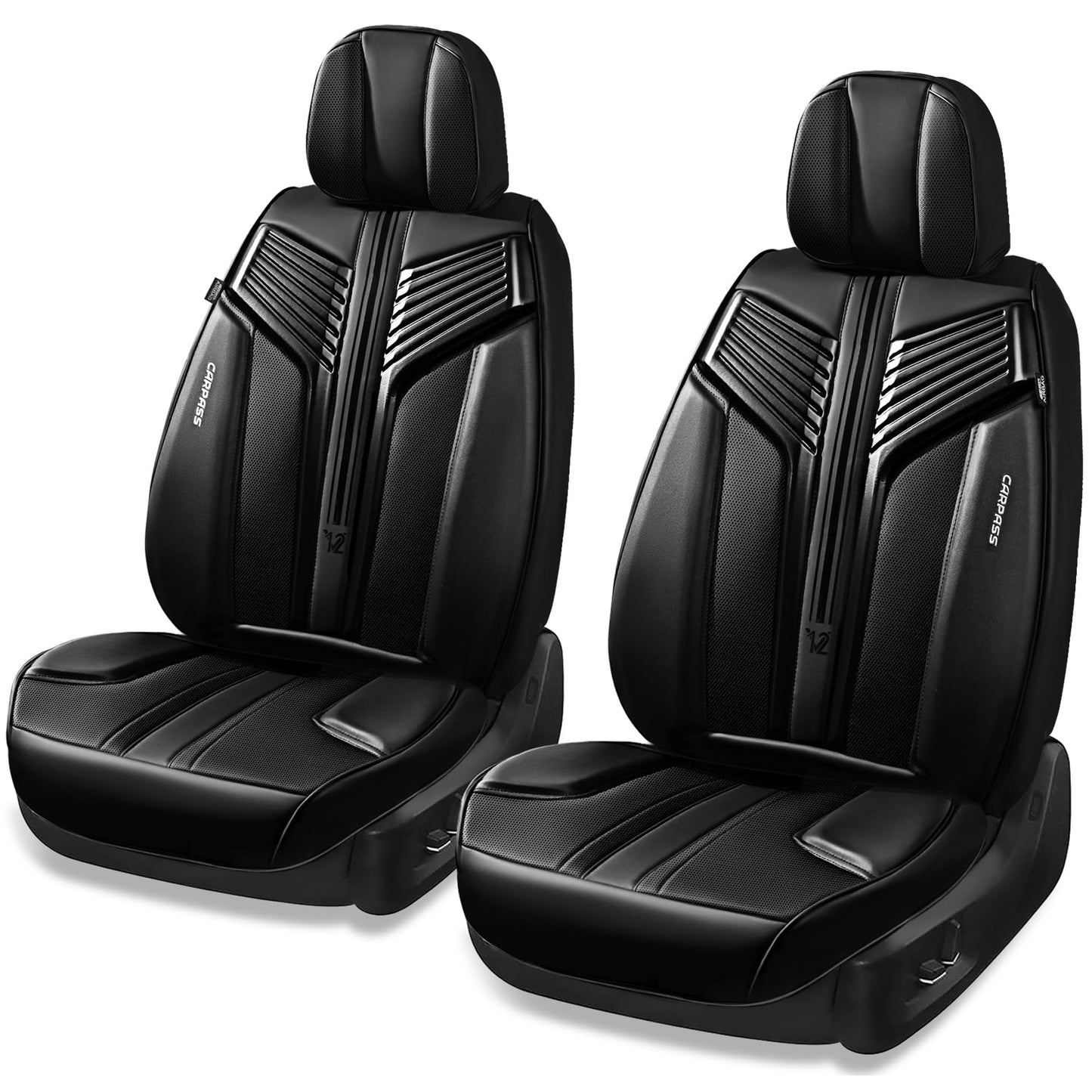 CAR PASS Nappa Leather Seat Covers, Breathable Waterproof Car Seat Covers Full Set, Luxury 3D Sponge Support Full Coverage Seat Protector, Universal Fit SUV Pick-up Truck Sedan Automotive(All Black)