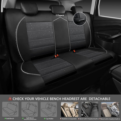 CAR PASS Universal Reflect Piping Leather Car Seat Cover, Fit for suvs,Van,Trucks,Airbag Compatible,Inside Zipper Design and Reserved Opening Holes (Full Set, Black and Grey)