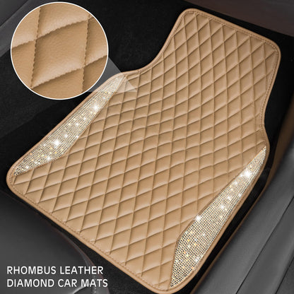 CAR PASS Bling Leather Car Mats Shining Diamond Floor Mats Sparkly Glitter Crystal Rhinestones Carpet Anti-Slip Waterproof Pad Universal Fit for Automotive SUV, Sedan, Van, 5pcs for Girl Women Black