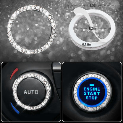 CAR PASS 7 PCS Bling Car Accessories for Women, Sparkly Rhinestone Diamond Steering Wheel Cover, Bling Seat Belt Cushion, Glitter Shift Knob Cover, Car Cup Holder Coaster, Cute Interior Sets Silver