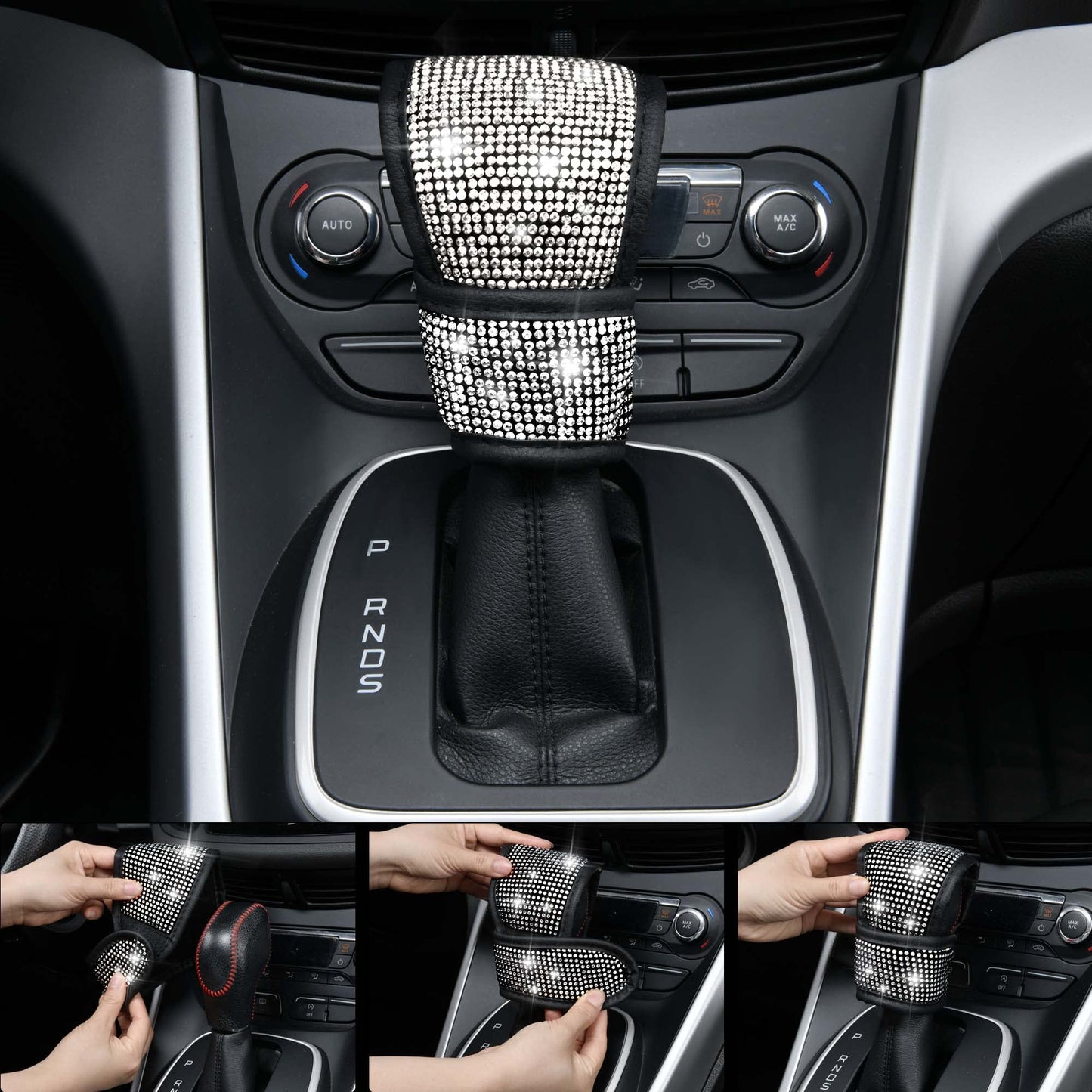 CAR PASS 7 PCS Bling Car Accessories for Women, Sparkly Rhinestone Diamond Steering Wheel Cover, Bling Seat Belt Cushion, Glitter Shift Knob Cover, Car Cup Holder Coaster, Cute Interior Sets Silver