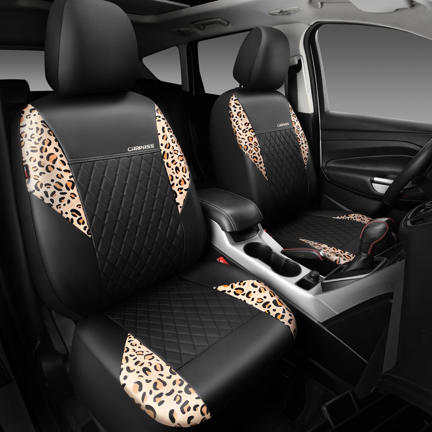 CAR PASS Quilting Leather Seat Cover Two Front Seats Only, Universal Fit Automotive Front Seat Covers Waterproof Deluxe PU Premium Vinyl Luxury for Cars Sedan Van SUV Airbag Compatible 2 Pieces,Black