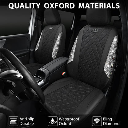 CAR PASS Oxford Bling Diamond Car Seat Covers 2 Front Interior Sets, Waterproof Shining Glitter Sparkly Crystal Universal Armrest Fit 95% Automotive Truck SUV Cute Women Girl, Black Red Rhinestone