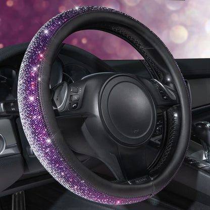 CAR PASS Bling Diamond Leather Steering Wheel Cover, With Sparkly Crystal Glitter Rhinestones Universal Fit 14"1/2-15" Car Wheel Protector for Women Girl Fit Suvs,Vans,Sedans,Car,Trucks, Black Diamond