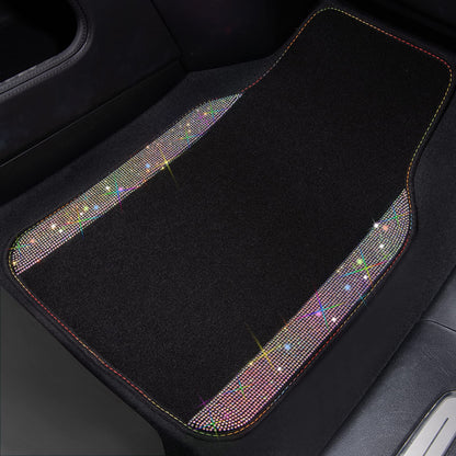 CAR PASS Bling Diamond Car Floor Mats, Shining Rhinestone Carpet Sparkly Glitter Crystal with Anti-Slip PVC Heel Pad Waterproof Universal Fit Automotive SUV,Sedan,Van,Cute Girl Women,4pcs Black Sliver