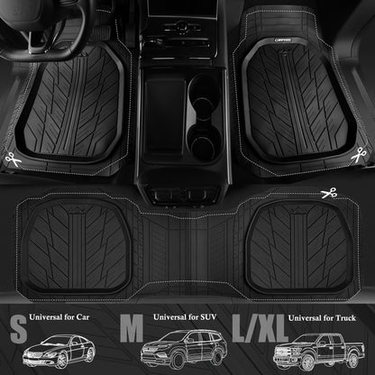 CAR PASS DeepDish Floor Mats for Cars, Heavy Duty Rubber Car Mats 3-Piece, Universal M~XL Size Trim-to Fit Automotive Floor Mats for Truck Van SUV Durable Waterproof All Weather Car Mats (Solid Black)