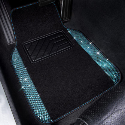 CAR PASS Bling Diamond Car Floor Mats, Shining Rhinestone Carpet Sparkly Glitter Crystal with Anti-Slip PVC Heel Pad Waterproof Universal Fit Automotive SUV,Sedan,Van,Cute Girl Women,4pcs Black Sliver