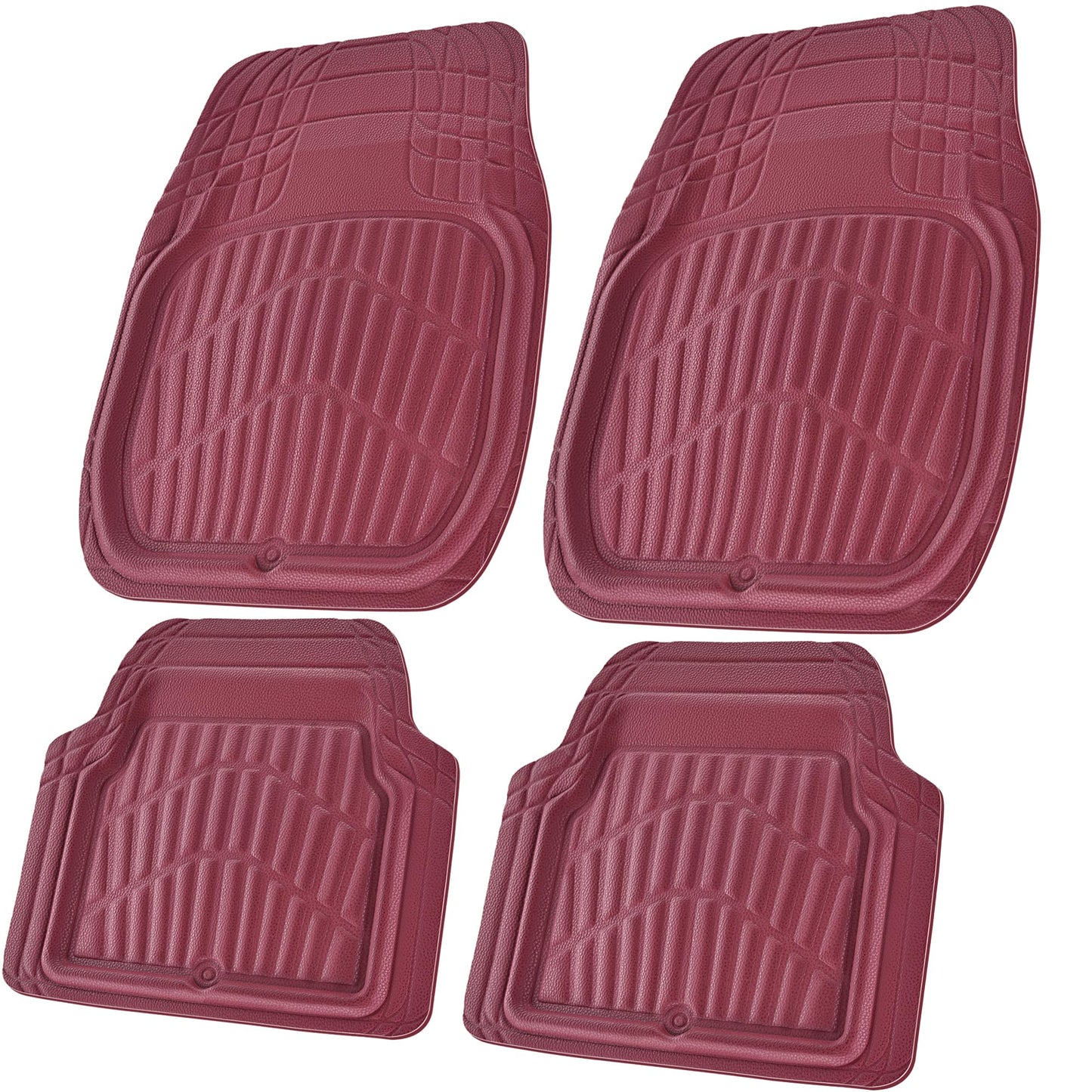 CAR PASS 4 Piece Leather Car Floor Mats -3D Cute Girly Waterproof All Weather Car Mat Full Set, Universal Trim to Fit &amp; Anti-Slip Burr Bottom &amp; Light Easy Clean for SUV Truck Auto Sedan Van(Pink)