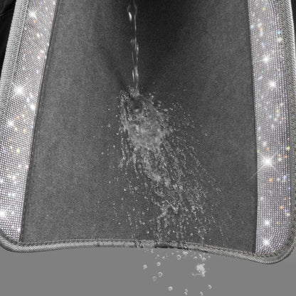 CAR PASS Bling Diamond Car Floor Mats, Shining Rhinestone Carpet Sparkly Glitter Crystal with Anti-Slip PVC Heel Pad Waterproof Universal Fit Automotive SUV,Sedan,Van,Cute Girl Women,4pcs Black Sliver