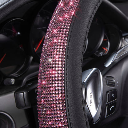 CAR PASS Bling Diamond Leather Steering Wheel Cover, With Sparkly Crystal Glitter Rhinestones Universal Fit 14"1/2-15" Car Wheel Protector for Women Girl Fit Suvs,Vans,Sedans,Car,Trucks, Black Diamond