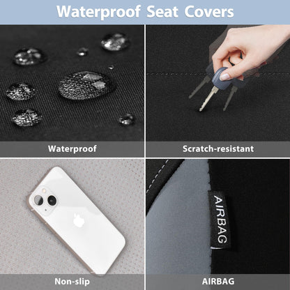 CAR PASS Neoprene Waterproof Seat Covers, Universal Fit Black Full Sets, Protective Interior Covers for Auto SUV, Vans, Sedans, Trucks