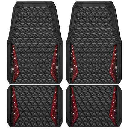 CAR PASS Bling Car Mats Diamond Rubber Floor Mats Full Set Anti-Slip 3D Rhombus Waterproof Trim to Fit Liner Universal Glitter Crystal Sparkly Shining Rhinestone Girl Women SUV Sedan Van, Black Silver