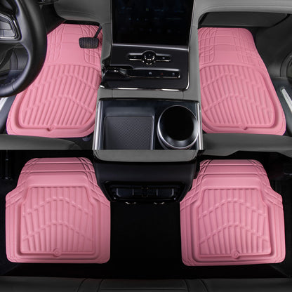 CAR PASS 4 Piece Leather Car Floor Mats -3D Cute Girly Waterproof All Weather Car Mat Full Set, Universal Trim to Fit &amp; Anti-Slip Burr Bottom &amp; Light Easy Clean for SUV Truck Auto Sedan Van(Pink)