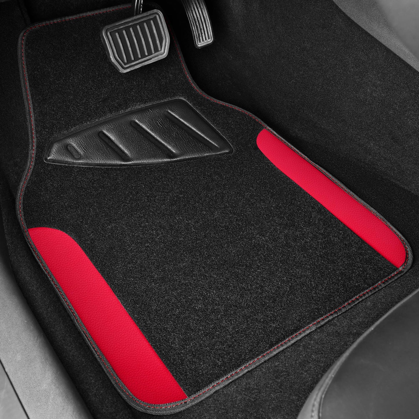 CAR PASS Rainbow Waterproof Universal Fit Faux Leather Car Carpet- Anti-Slip Nibbed Backing Floor Mats for SUV, Vans,Sedans,Trucks, Automotive Set of 4 for Women (Black with Red)