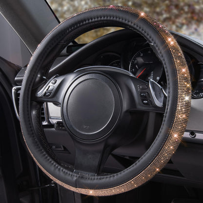 CAR PASS Bling Diamond Leather Steering Wheel Cover, With Sparkly Crystal Glitter Rhinestones Universal Fit 14"1/2-15" Car Wheel Protector for Women Girl Fit Suvs,Vans,Sedans,Car,Trucks, Black Diamond