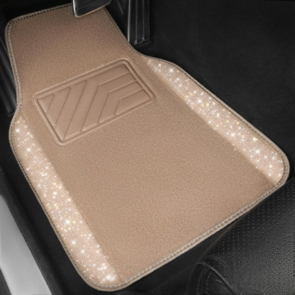 CAR PASS Bling Diamond Car Floor Mats, Shining Rhinestone Carpet Sparkly Glitter Crystal with Anti-Slip PVC Heel Pad Waterproof Universal Fit Automotive SUV,Sedan,Van,Cute Girl Women,4pcs Black Sliver