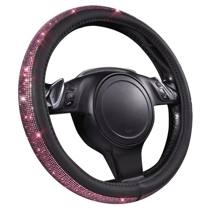 CAR PASS Bling Diamond Leather Steering Wheel Cover, With Sparkly Crystal Glitter Rhinestones Universal Fit 14"1/2-15" Car Wheel Protector for Women Girl Fit Suvs,Vans,Sedans,Car,Trucks, Black Diamond