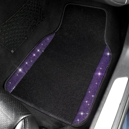 CAR PASS Bling Diamond Car Floor Mats, Shining Rhinestone Carpet Sparkly Glitter Crystal with Anti-Slip PVC Heel Pad Waterproof Universal Fit Automotive SUV,Sedan,Van,Cute Girl Women,4pcs Black Sliver