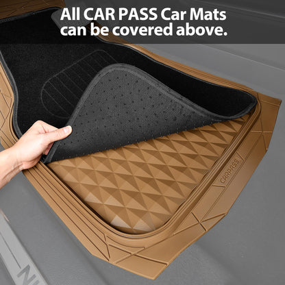 CAR PASS Heavy Duty Rubber Car Mats, Deep Dish All-Weather Floor Mat for Car Full Set Durable Anti-Slip 3D Rhombus Waterproof Trim to Fit Liner Universal Fit Automotive,Sedan,SUV,Truck, 3 Piece Black