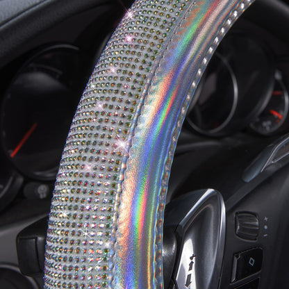 CAR PASS Bling Diamond Leather Steering Wheel Cover, With Sparkly Crystal Glitter Rhinestones Universal Fit 14"1/2-15" Car Wheel Protector for Women Girl Fit Suvs,Vans,Sedans,Car,Trucks, Black Diamond